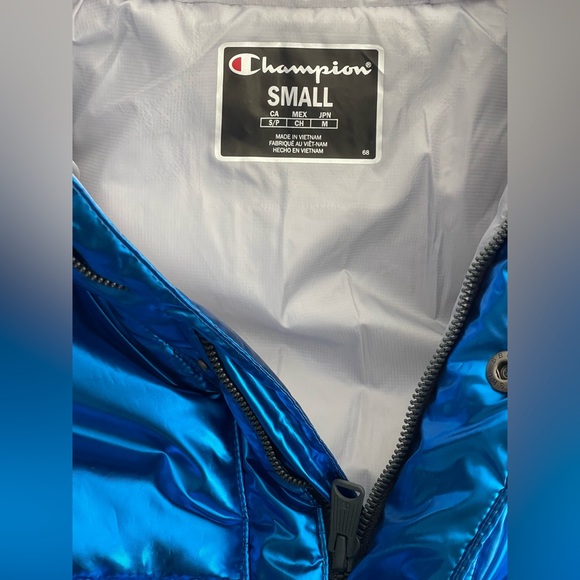 RARE Champion x NASA Metallic Puffer Jacket Mens Blue Quilted Space - Picture 12 of 12